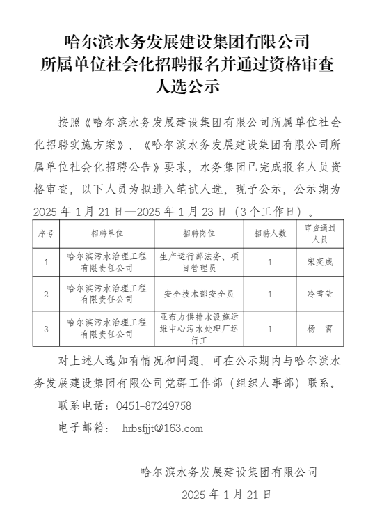 yl6809永利皇宫 所属单位社会化招聘报名并通过资格审查人选公示
